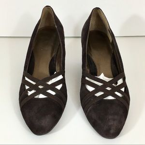 Markon brown criss cross suede wedge pumps 9W